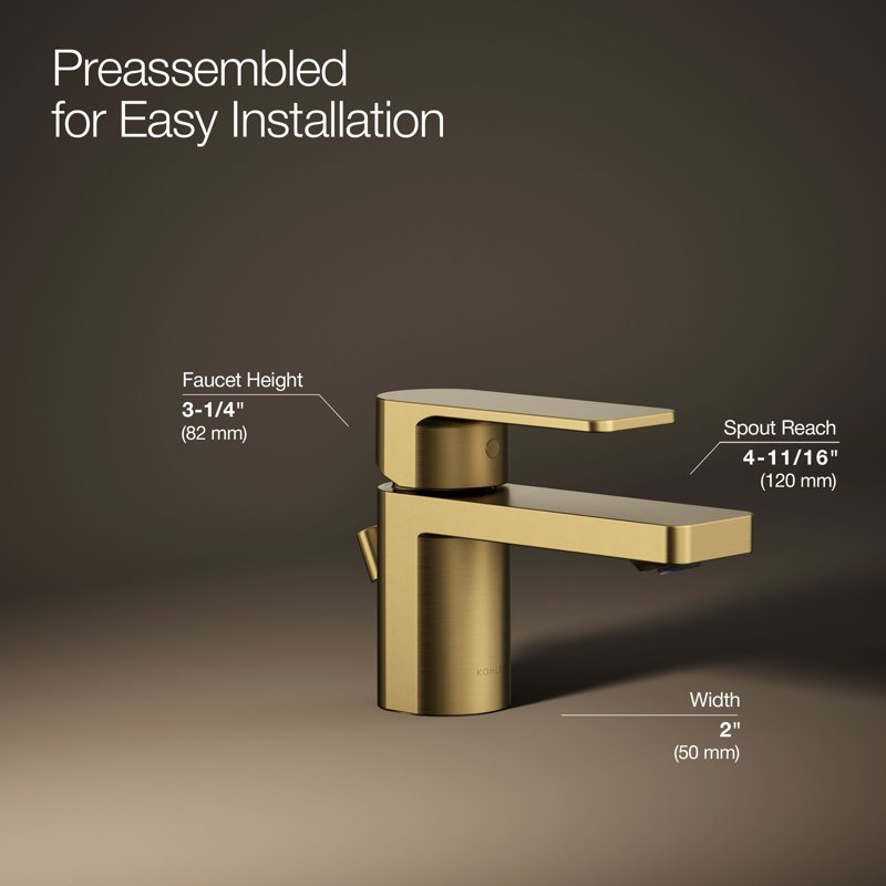Parallel Single Hole Bathroom Faucet, Vibrant Brushed Moderne Brass