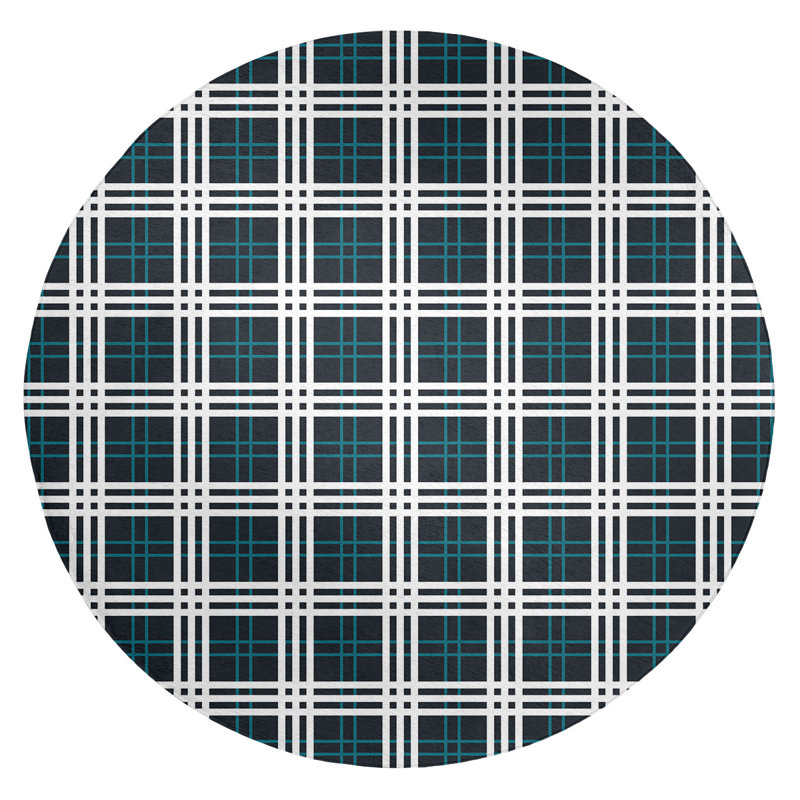 Plaid Black Area Rug, Round 5'
