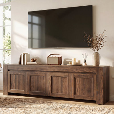 70" TV Stand with Storage Shelves and Doors, Large Wood Entertainment Center for TVs up to 80 Inches
