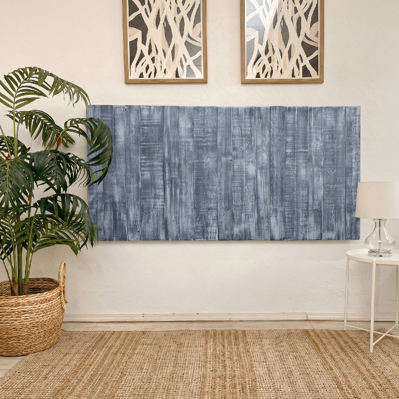 Nai Floating Headboard Solid Wood Wall Mount Blue Stonewash, Queen