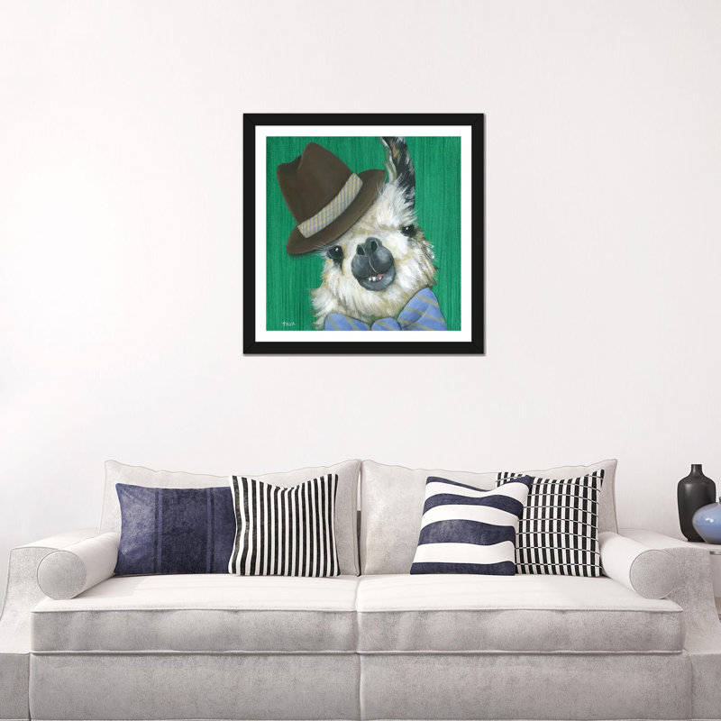 Llama Gentleman - reproduction d'art, Papier encadré noir, H 24 po x l 24 po x P 1 po, Blanc