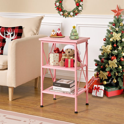 Pink 3-Tier Narrow Nightstand – Industrial End Tables/Side Tables with Storage Shelves for Living Room, Bedroom, or Office