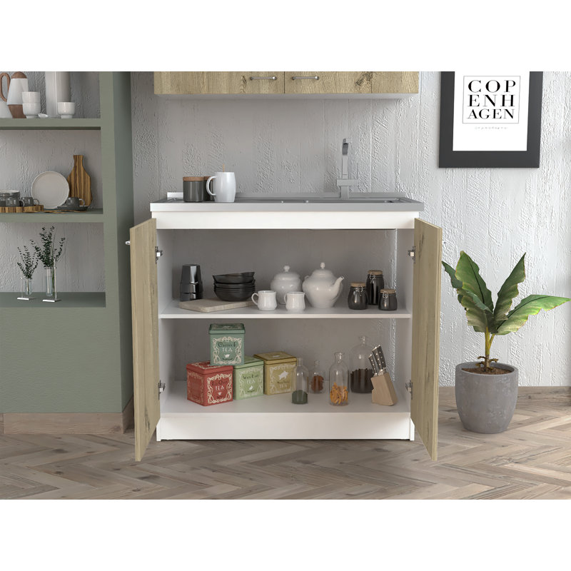 Light Oak and White Utility Sink Cabinet with Steel Sink