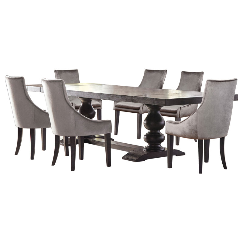 Terone 7-piece Rectangular Dining Table Set Distressed Noir, 7 Pieces: Table, 6 Chairs