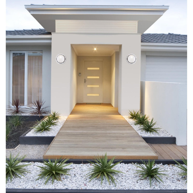 Outdoor Wall Fixture, White Finish, White Glass Lens