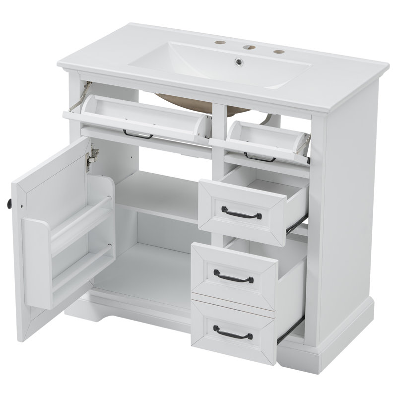 36" Bathroom Vanity With Mirror, White