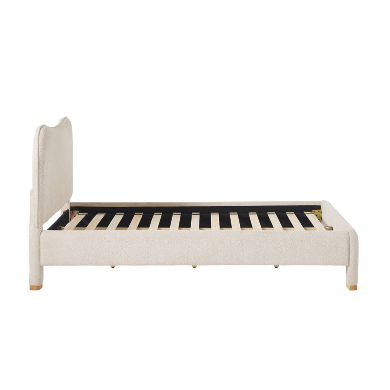 Sitarski Modern Curved Upholstered Bed, Ivory, Queen