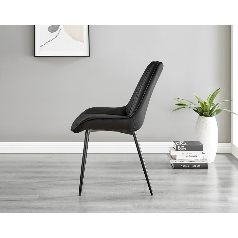 Venedocia Round Wood Effect Dining Table & 4 Luxury Velvet Dining Chairs, Black/Black