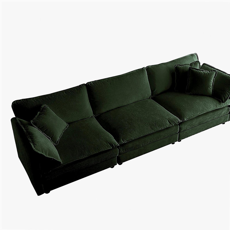 Canapé modulaire surdimensionné en L avec repose-pieds réversible en chenille verte Free Combination Comfy Upholstery