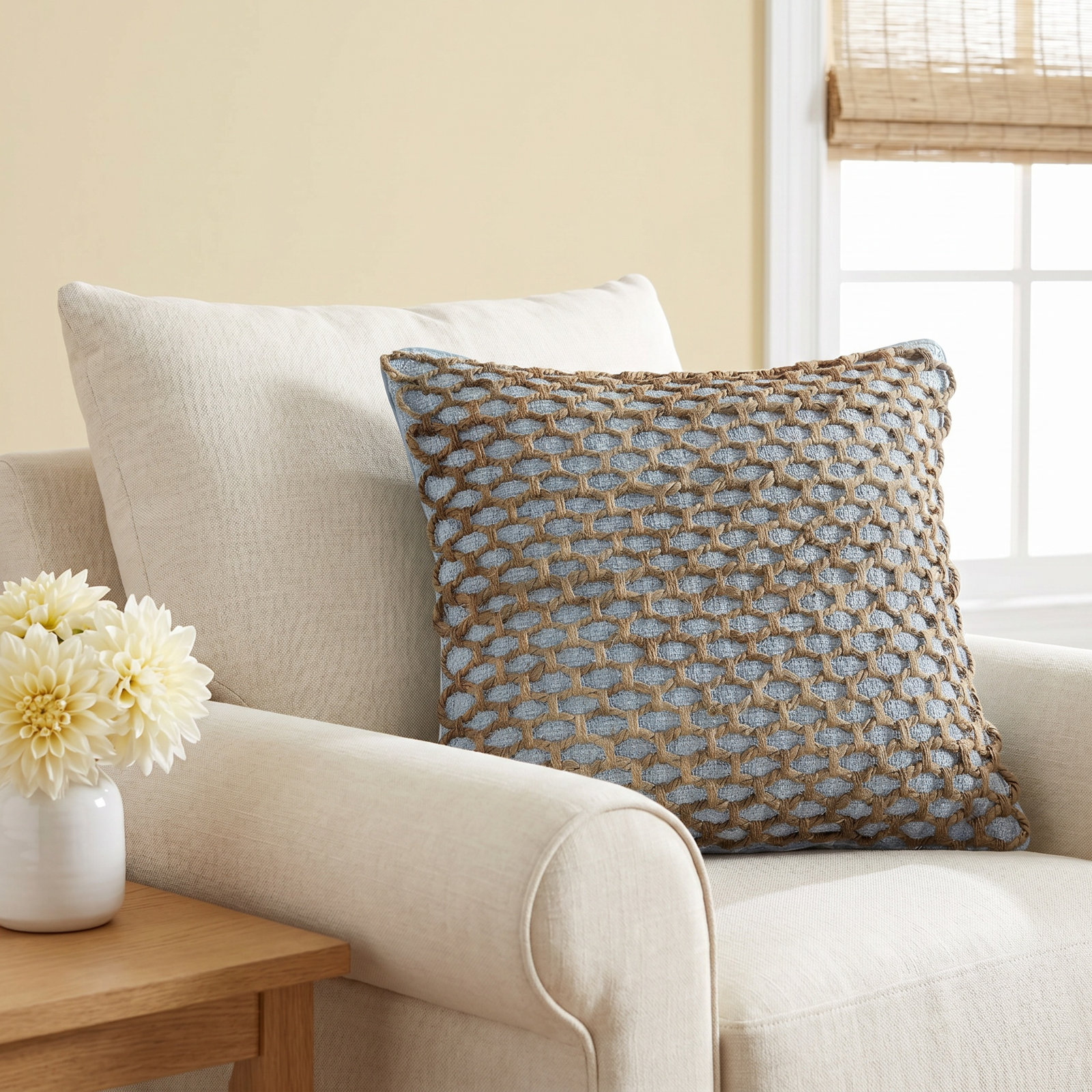Ablo Textured Cotton Throw Pillow, Square 20", Light Blue