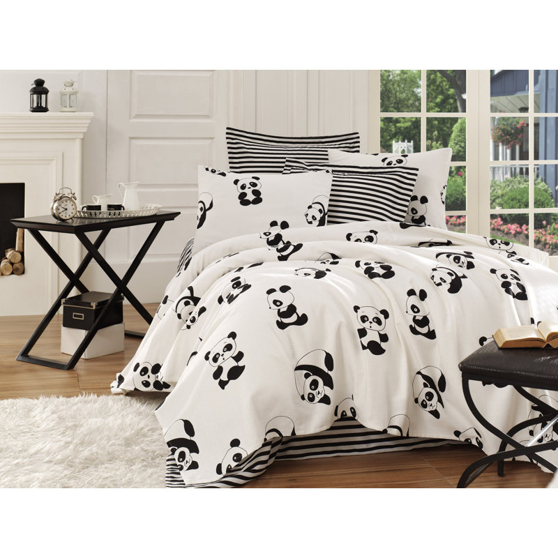 100% coton Gerise noir / blanc, Couvre-lit simple