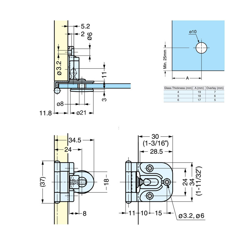 Sugatsune Black Glass Door Hinge For Frameless Glass Cabinet Doors, Black, Stainless Steel