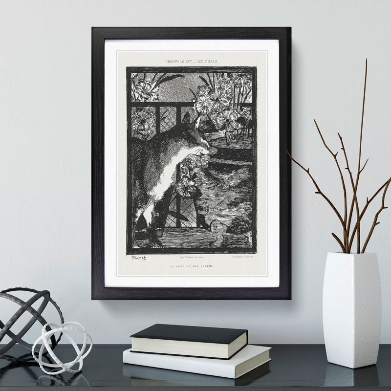 The Cat by Edouard Manet - Picture Frame Painting, 36cm H x 27cm W x 2cm D, Black Framed