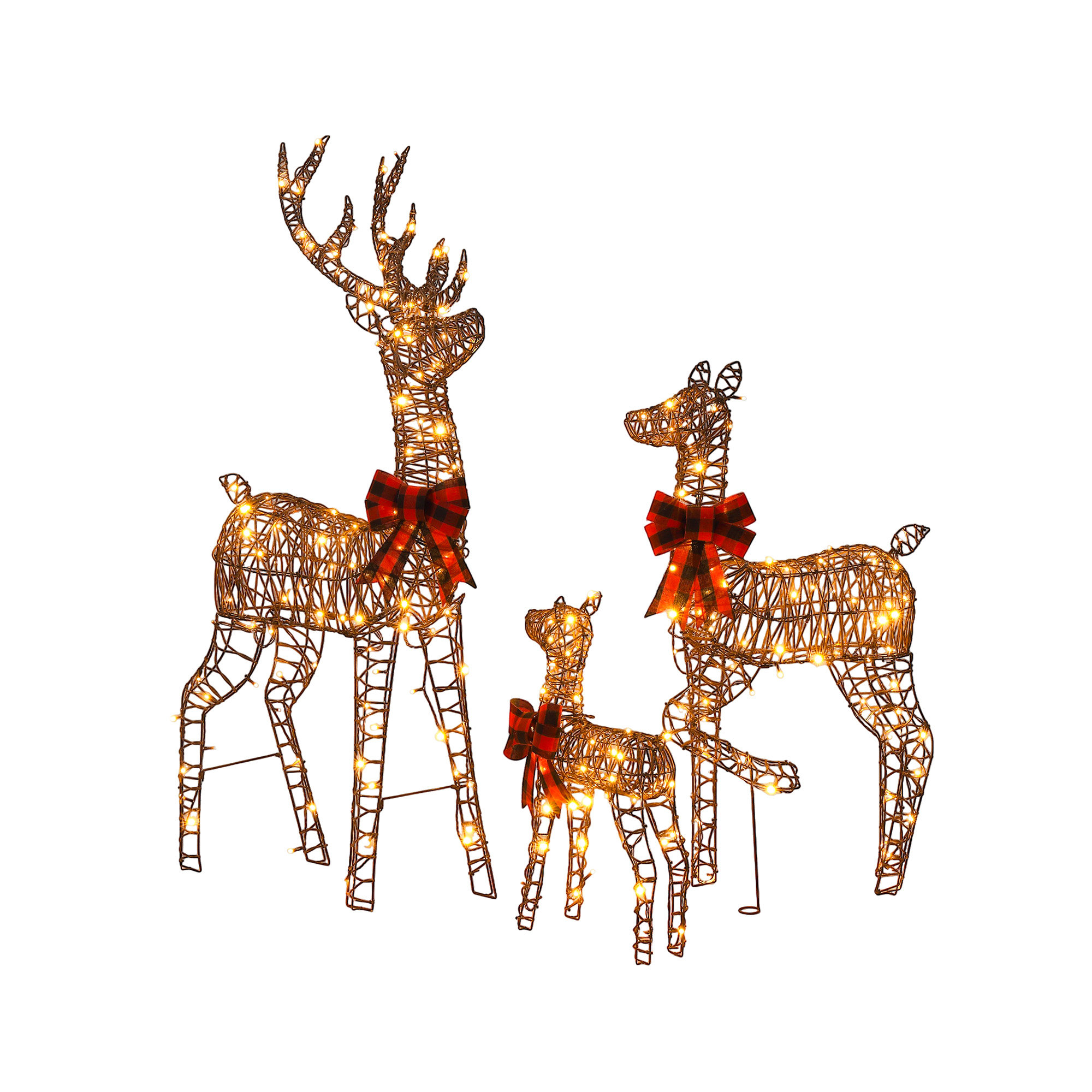 3PCS 5FT Rattan Reindeer Family With LED Lights Christmas Decoration, 60" H x 27.5" W x 8" D