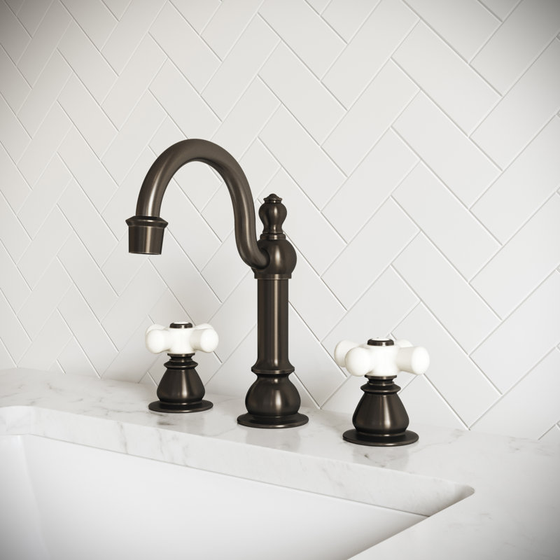 2-handle Bathroom Faucet with Drain Assembly, Oil-Rubbed Bronze, Porcelain Cross