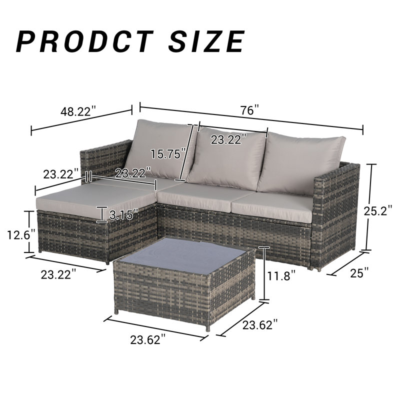 Outdoor Woven Sectional L- Shaped Patio Furniture Set, Light Gray