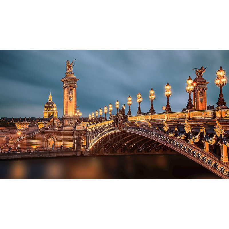 Pont classique de nuit, rivière lisse, H 26 po x l 50 po x P 1,5 po