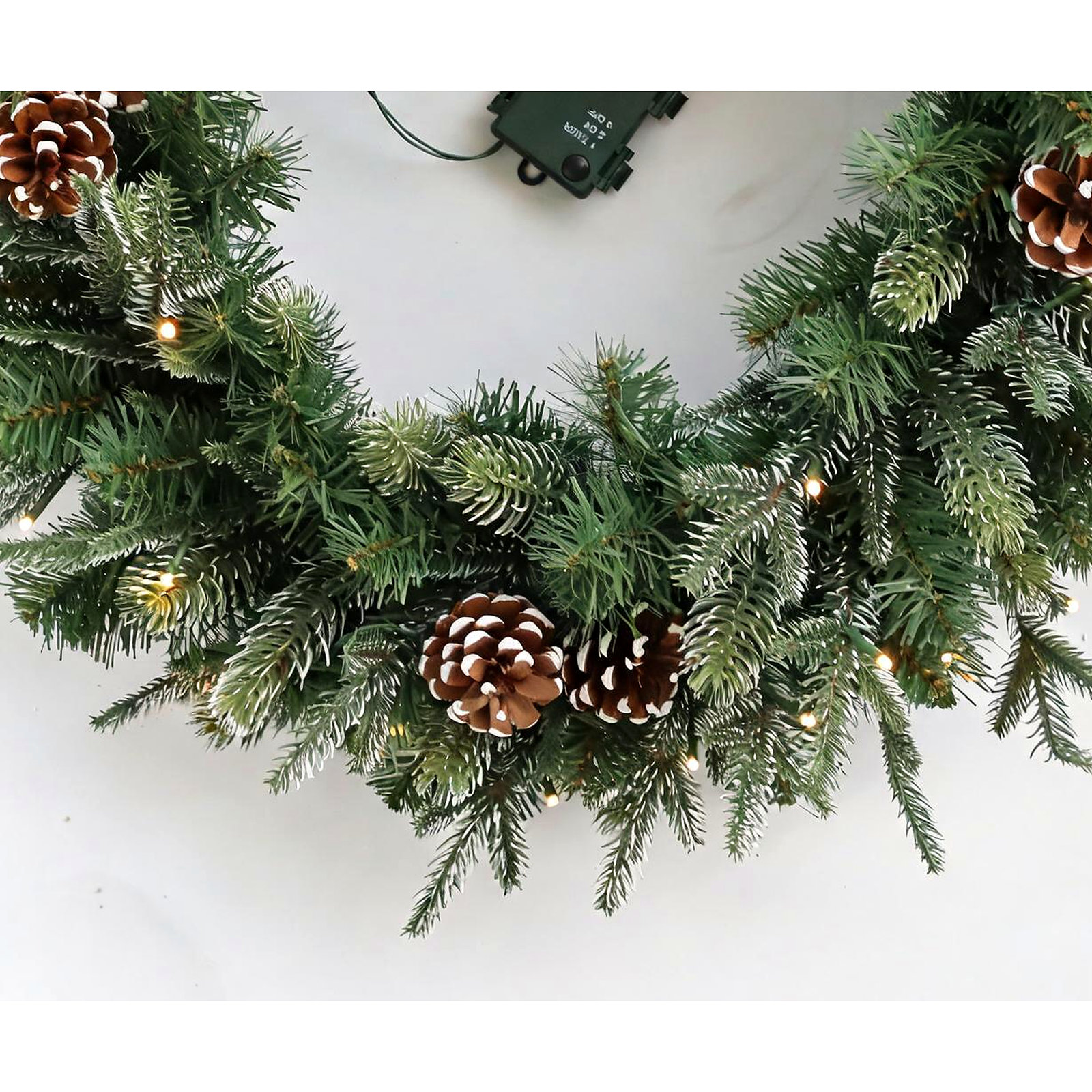 24" Artificial Large Winter Pre-Lit Wreath Farmhouse Cedar Christmas Wreath For Front Door With LED Lights
