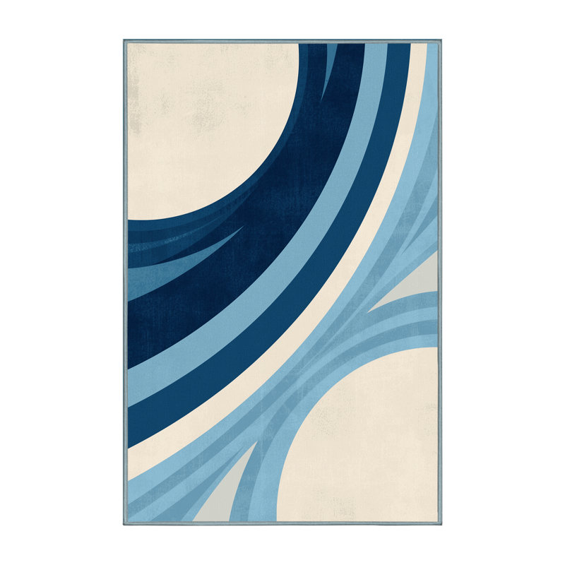 Machine Washable Bracondale Pole Vault Sleek & Chic Modern Arc Rug in Beige – SkyBlue Binding, 7x9