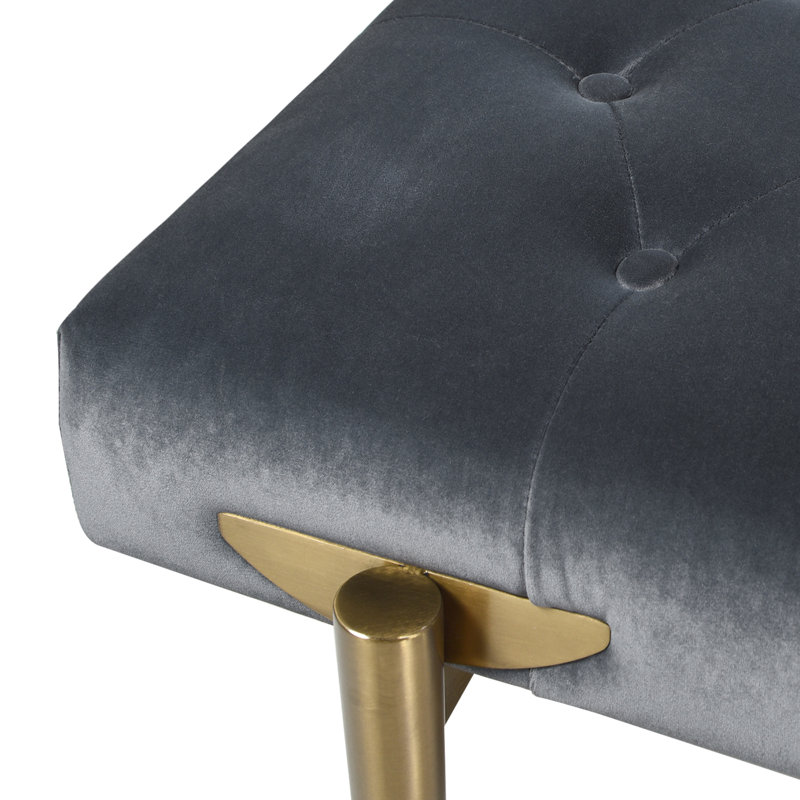 Banc d'appoint rembourré or, Velours gris acier