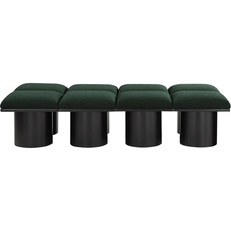Banc rembourré Horatia, Tissu bouclé vert, H 17,5 po x l 72 po x P 31 po, Noir, noir, noir, noir