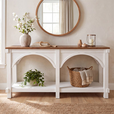 63" Solid Wood Console Table for Entryway, 2-Tier Farmhouse Sofa Table with Storage Shelves for Living Room