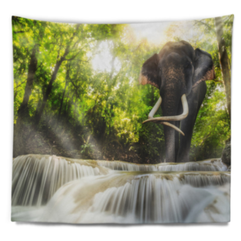 Photographie cascade d'erawan avec tapisserie d'éléphant, H 32 po x l 39 po