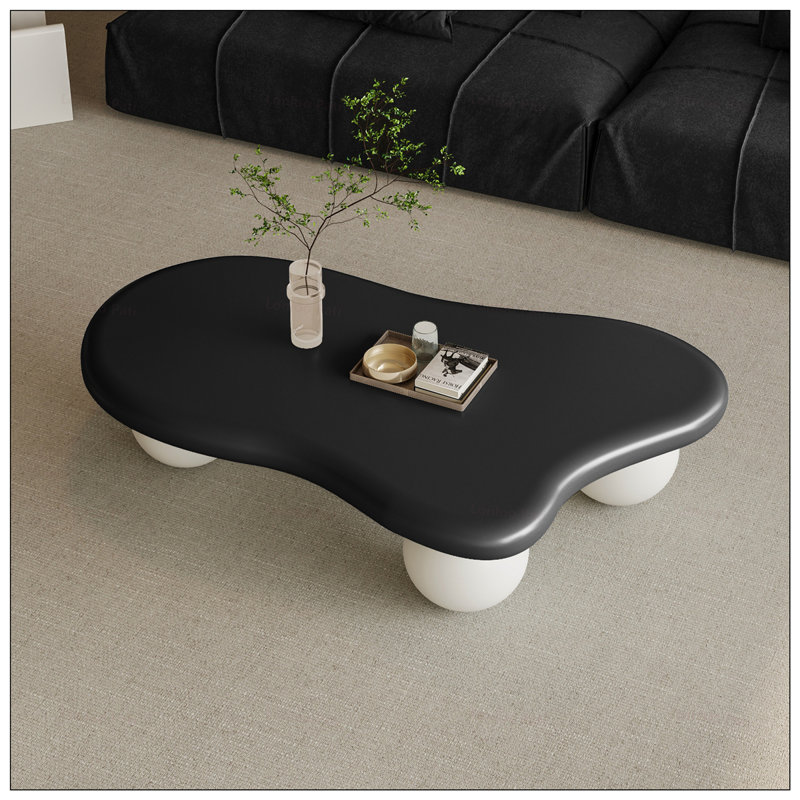 Table basse en forme de nuage avec 3 pieds sphériques, table centrale, White, Black, 13.78" H x 47.2" W x 31.5" D