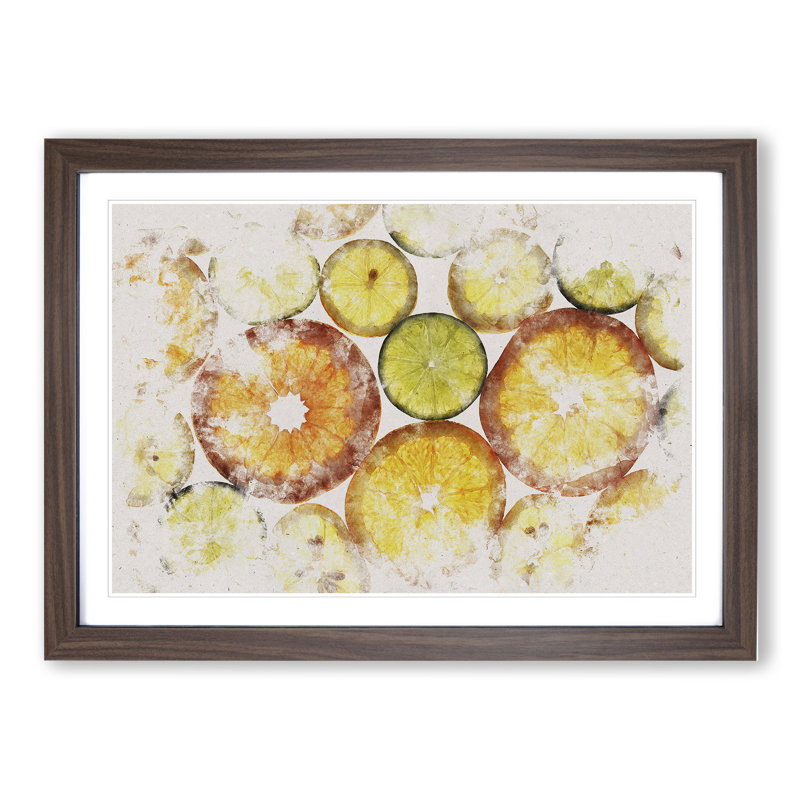Sliced Citrus Fruit - Single Picture Frame Print on Wood, Walnut Framed, 48cm H x 65cm W x 2cm D