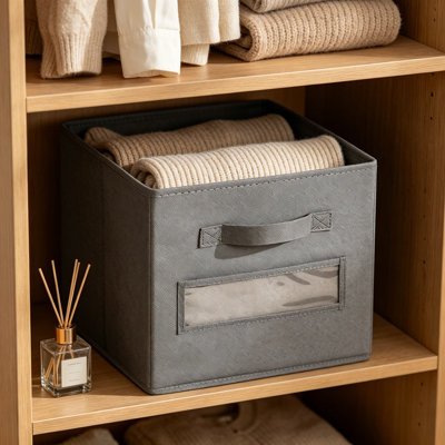 Ensemble de 8 cubes de rangement en tissu 13 x 13 x 13, bacs de rangement pliables de 13 pouces avec 8 cartes d'étiquettes et un stylo, boîtes de rangement robustes pour vêtements, jouets, livres et linge de maison, gris