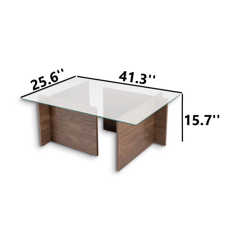 Table basse rectangulaire en verre trempé, Noyer, H 15,7 po x l 41,3 po x P 25,6 po