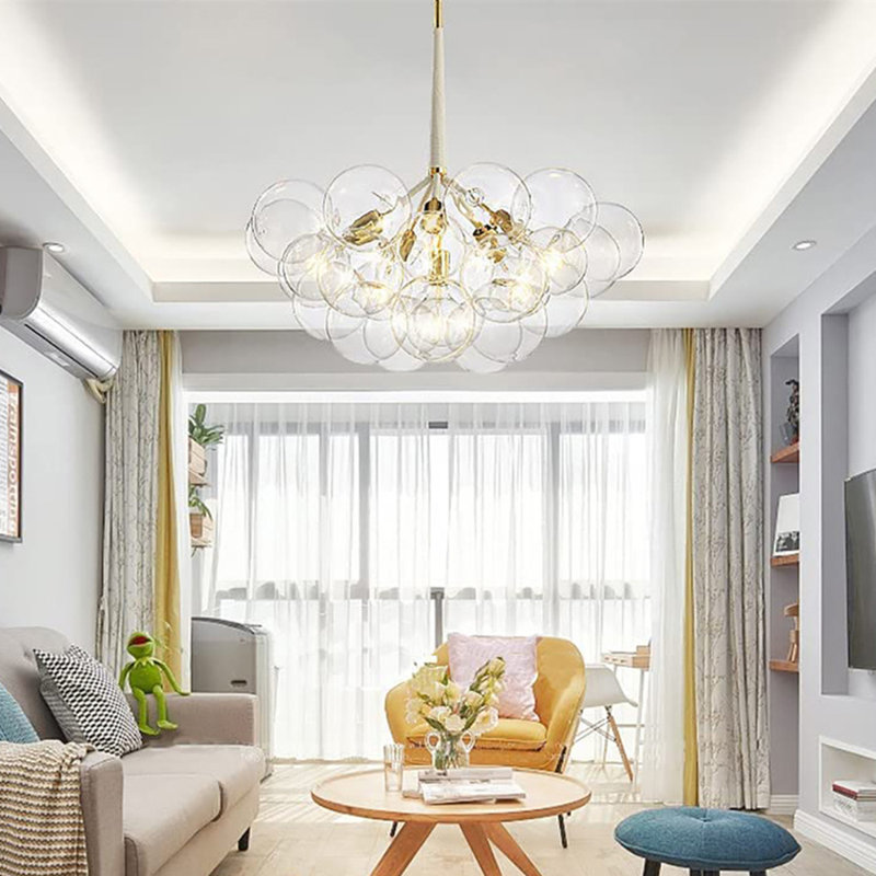 6 - Light Dimmable Sphere Chandelier, Gold