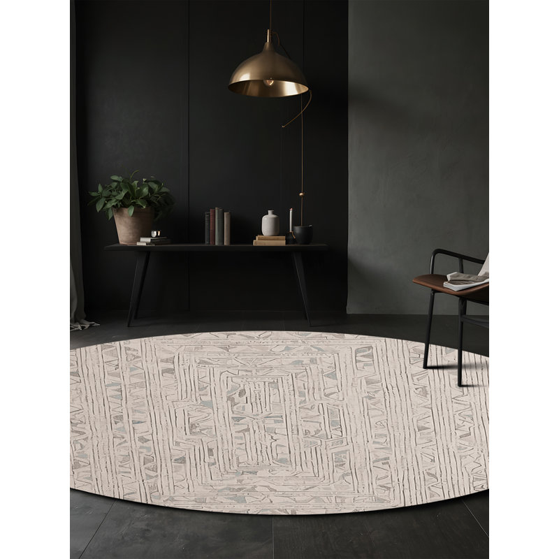 Machine Washable Beige Area Rug, Round 5'