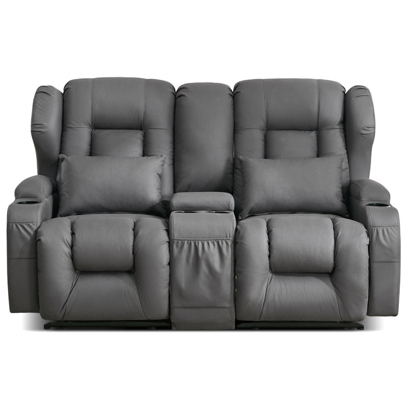 Loveseat Recliner with Storage Center Console, Manual Double Reclining Sofa with Pockets, Cup Holders, Pillows