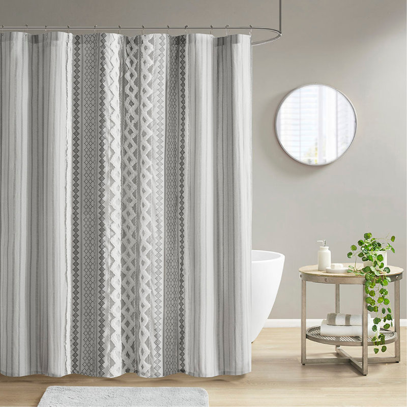 Rideau de douche en coton avec chenille, Gris