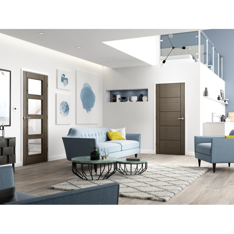 Vancouver Glazed Prefinished Chocolate Grey Internal Door, 198.1cm H x 68.6cm W x 3.5cm D