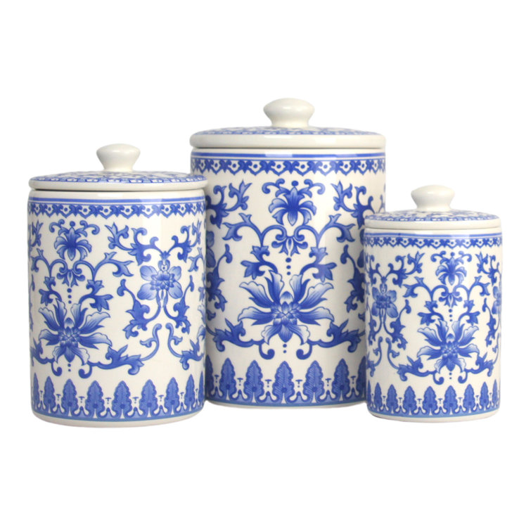 Clemon Floral Porcelain China Canister - Set of 3