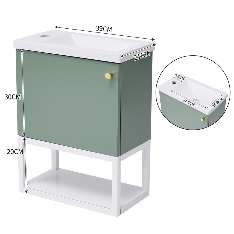Belfry Bathroom Hubertine 39mm L x 21mm W White Resin Rectangular Sink with Overflow, Green