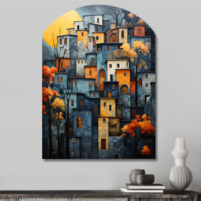 Cityscape Exquisite Blue II - City Buildings Arch Shape Irregular Metal Wall Decor