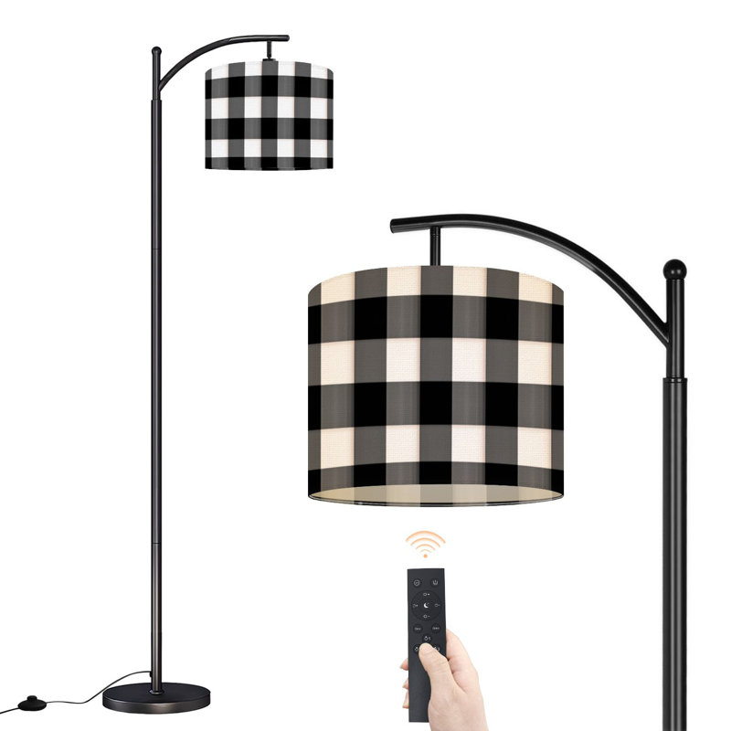 Lampe sur pied à arc avec abat-jour réglable noir, blanc, gris, vichy, tartan, carreauté, lampe sur pied Buffalo Check