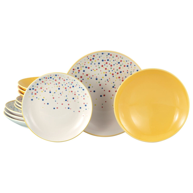 Joy Piece Stoneware Dinnerware Set - Service for 4, Yellow