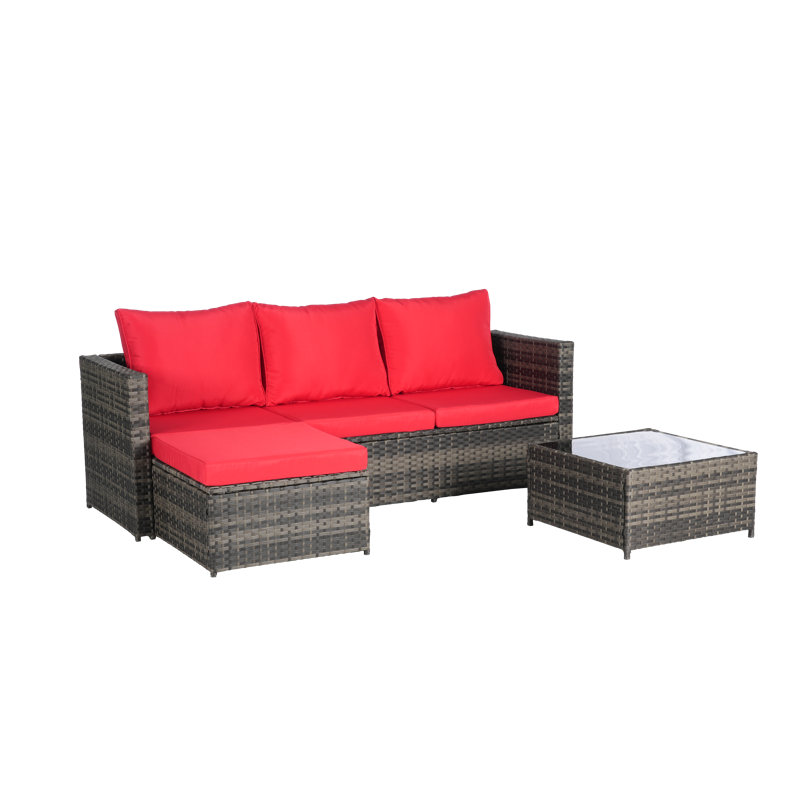 Outdoor Woven Sectional L- Shaped Patio Furniture Set, Red