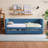 Twin Size Corduroy Daybed with Two Storage Drawers & Solid Wood Slat Frame, Blue-118614513