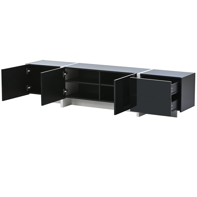 Modern High-gloss Tv Cabinet - Media Unit With Storage (190x45x35cm), White/Black, 170cm W x 45cm Hx35cm D