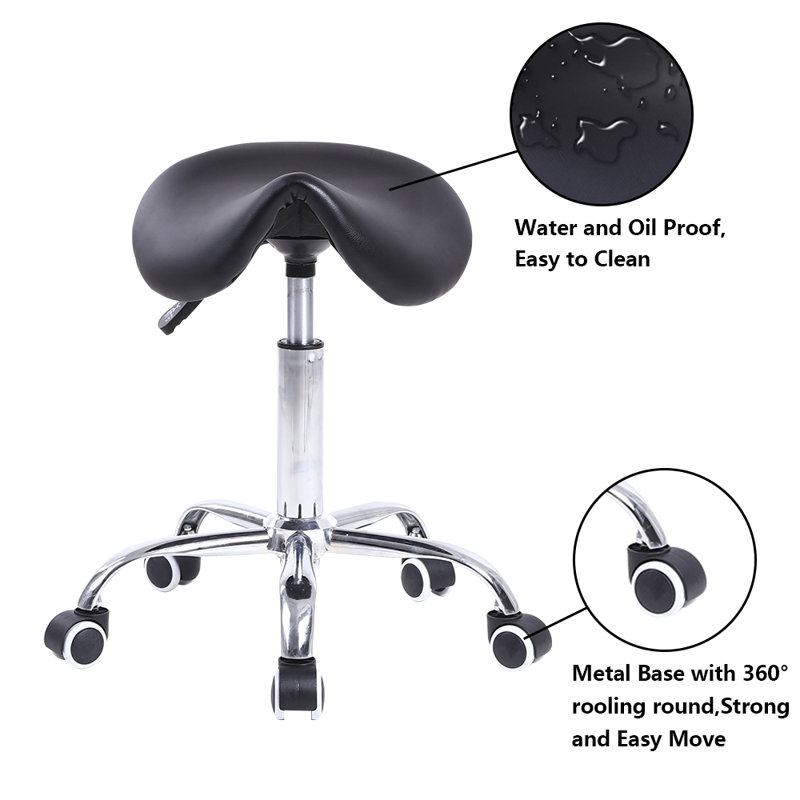 Adjustable Height Ergonomic Lab Stool with Wheels, Black