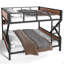 Lit superposé double au-dessus de double, lit superposé en métal avec tablettes de rangement et lumières-1526033056