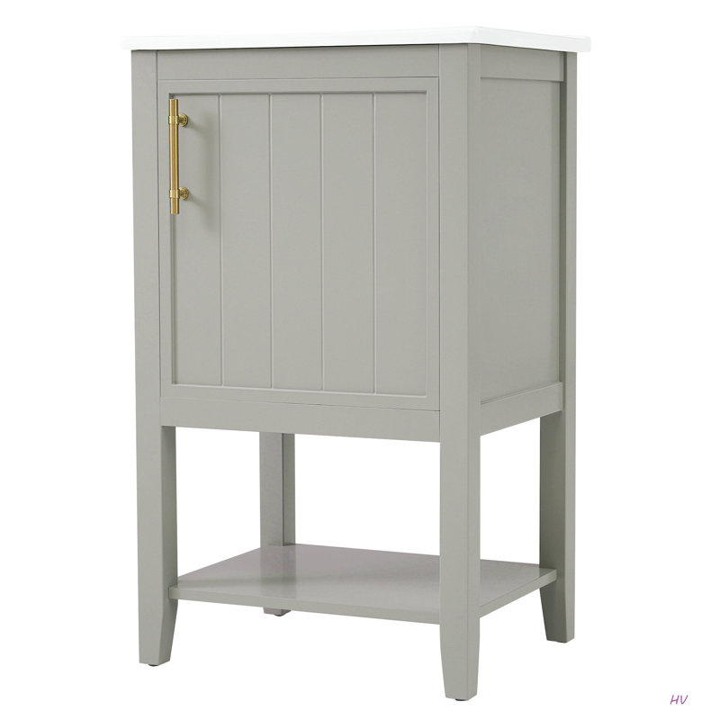 Meuble-lavabo de 20 po avec lavabo, armoire de salle de bain avec porte à fermeture douce, support de rangement et tablette ouverte