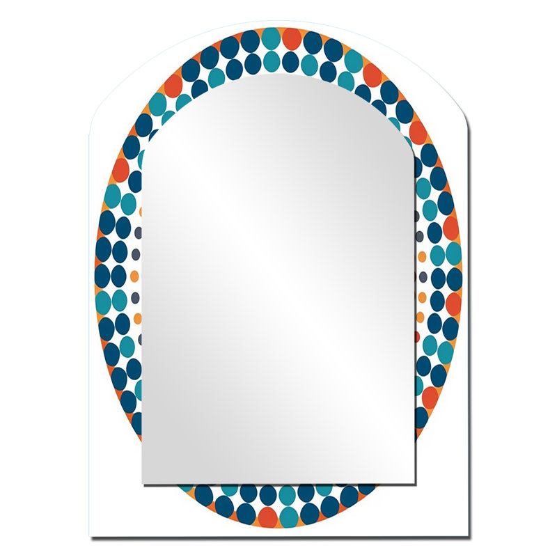 Boho Mandala en rétro bleu et orange I - miroir décoratif asymétrique Boho Mandala, grand miroir mural traditionnel, impression sur métal