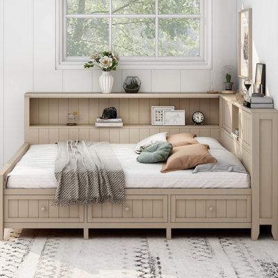 Lit de jour au lait blanc antique avec options multiples et 3 tiroirs, fabrication en bois massif pour un rangement pleine grandeur de qualité 3 Design, teinte, utilisation à long terme