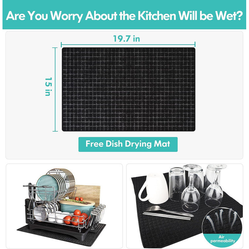 Adjustable Stainless Steel Dish Rack, Black/Silver